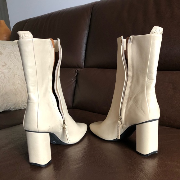 Sarto Ivory Leather Heeled Boots - Picture 7 of 12